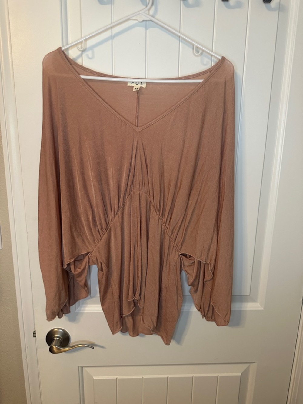 POL Relaxed V-Neck Dolman Tunic in Dusty Rose oversize open batwing boho western